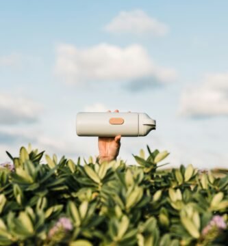 white and black speaker on green plants during daytime