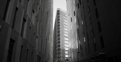 grayscale photo of high rise building